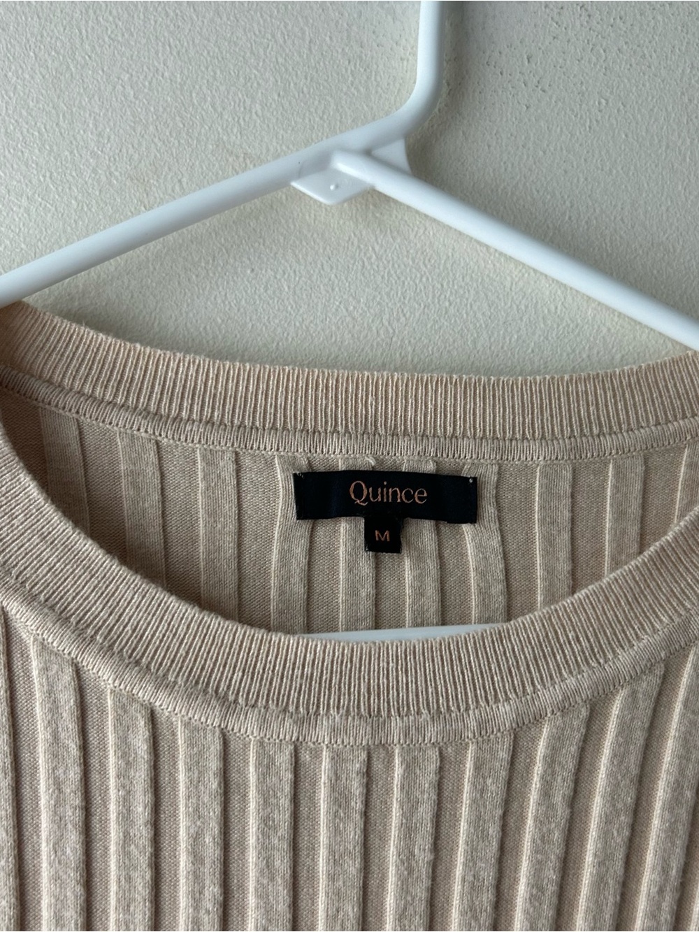 Quince Cotton Cashmere Ribbed Long Sleeve Sweater Heather Oatmeal M - Picture 4 of 7